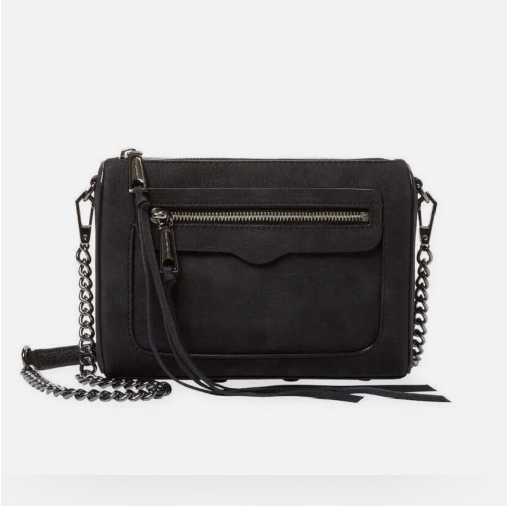 Rebecca Minkoff Avery Black Suede Crossbody bag Chain Detail Handbag